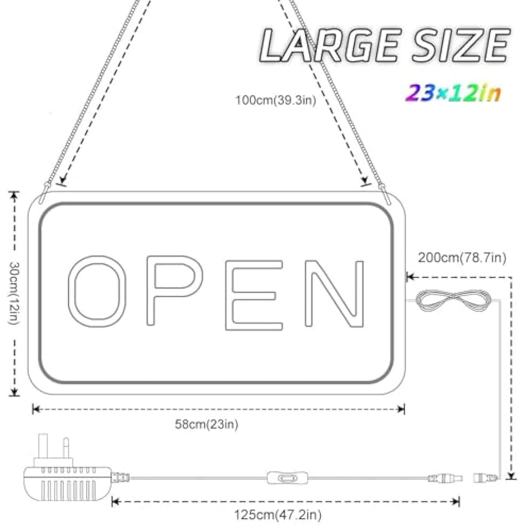 LightingWill LED Neon Open Sign | 23x12 Yellow/White Business Signage
