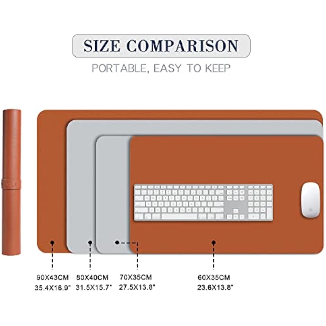 DOBAOJIA Dual-Side PU Leather Desk Pad – XXL Waterproof Mouse Mat, Brown/Grey