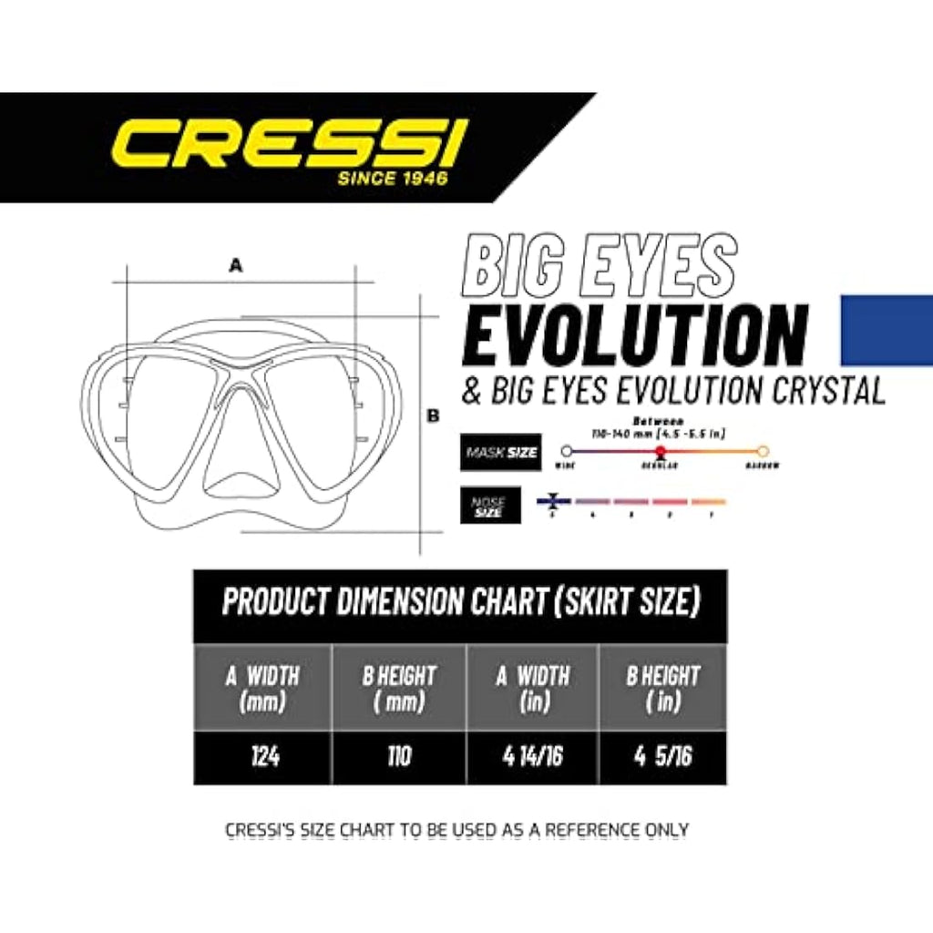Cressi Big Eyes Evolution & Alpha Dry Snorkel Set | Tempered Glass