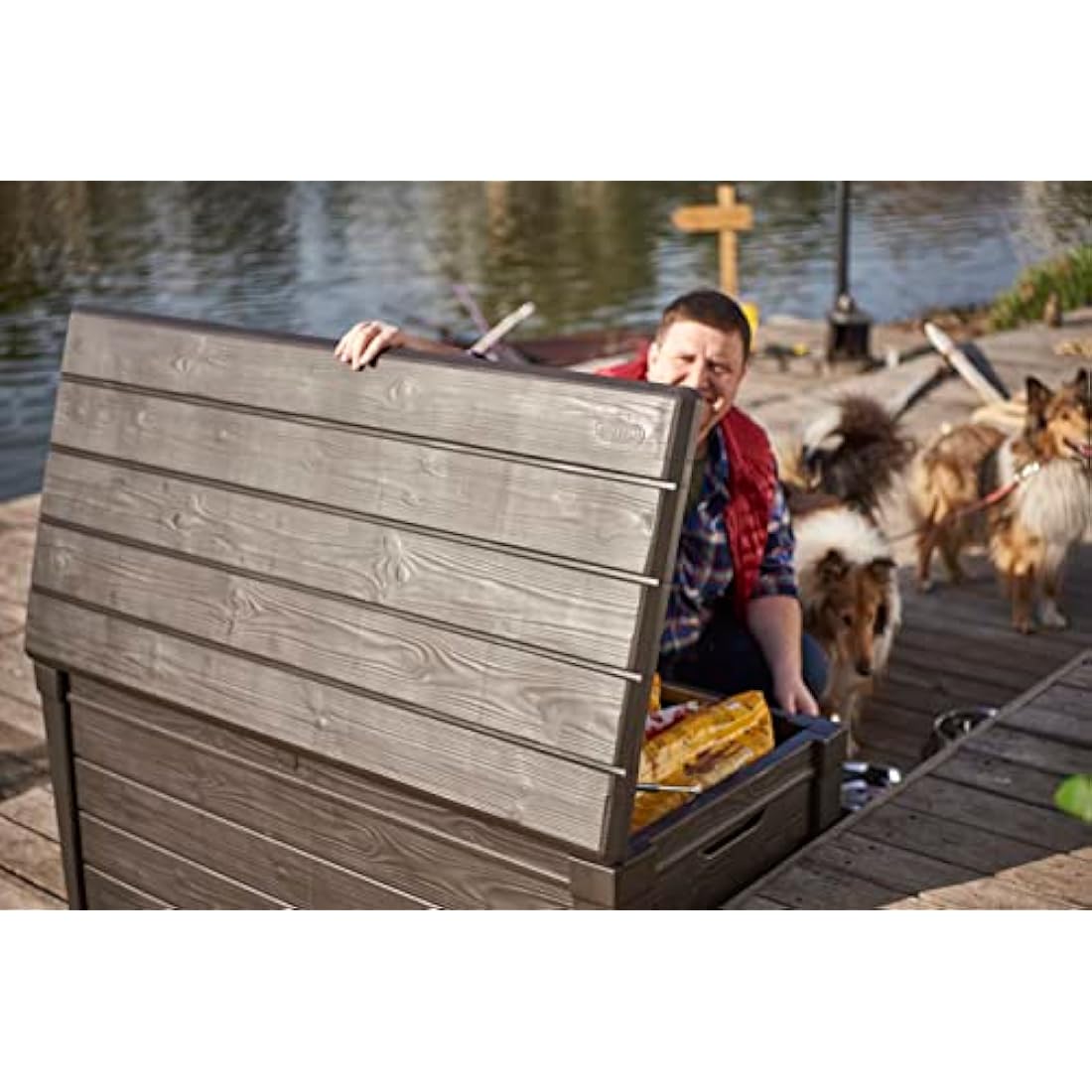 Keter Brightwood 454L Outdoor Garden Storage Box | Brown Wood Effect