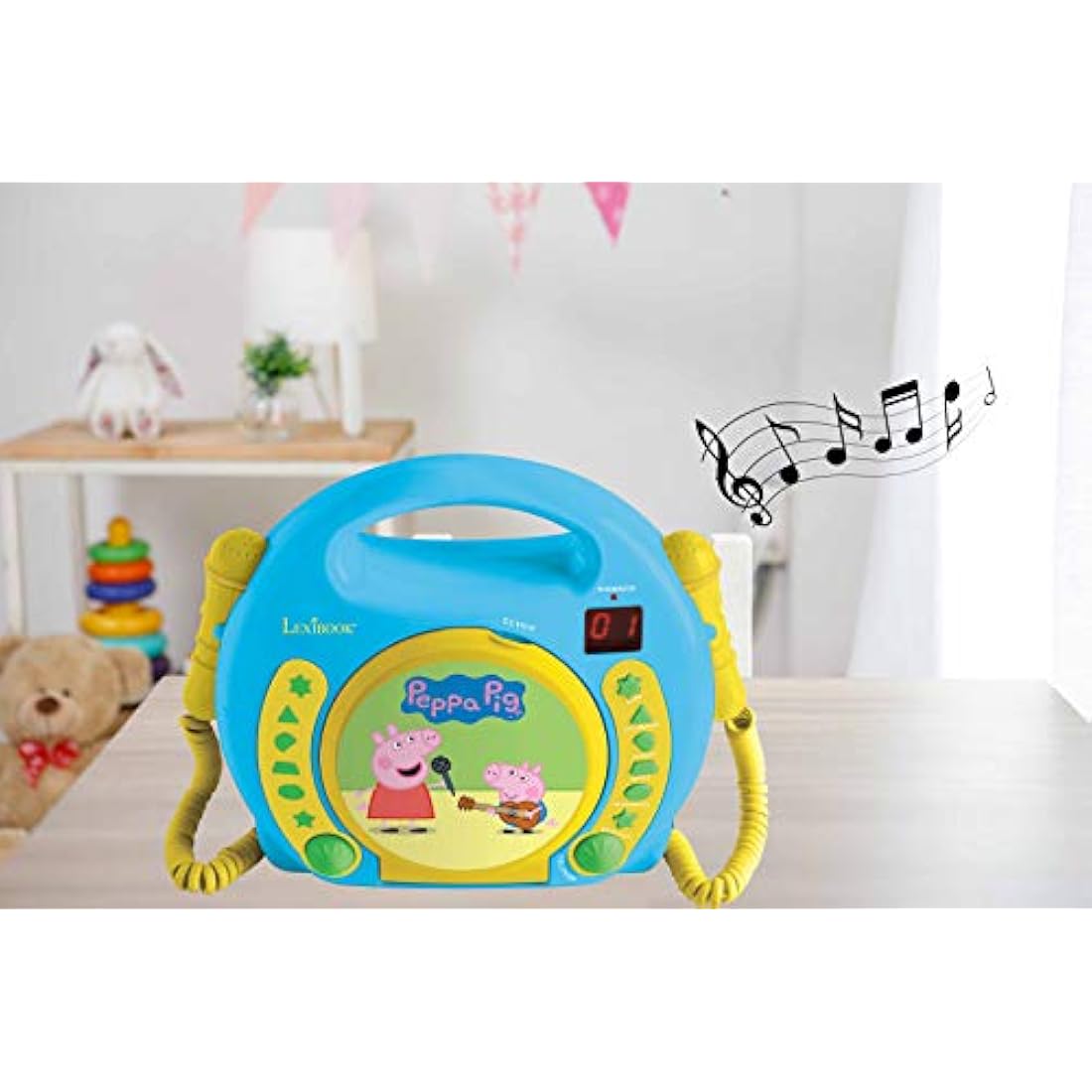 Lexibook Peppa Pig Portable CD Player with 2 Microphones – Blue/Yellow