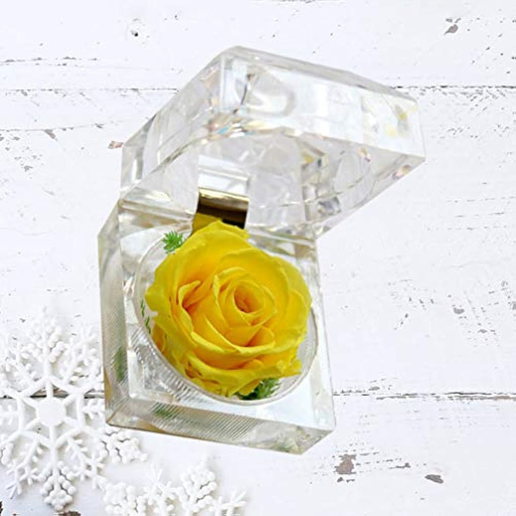 Jolof Store Preserved Yellow Rose in Acrylic Crystal Ring Box – 2 Inch