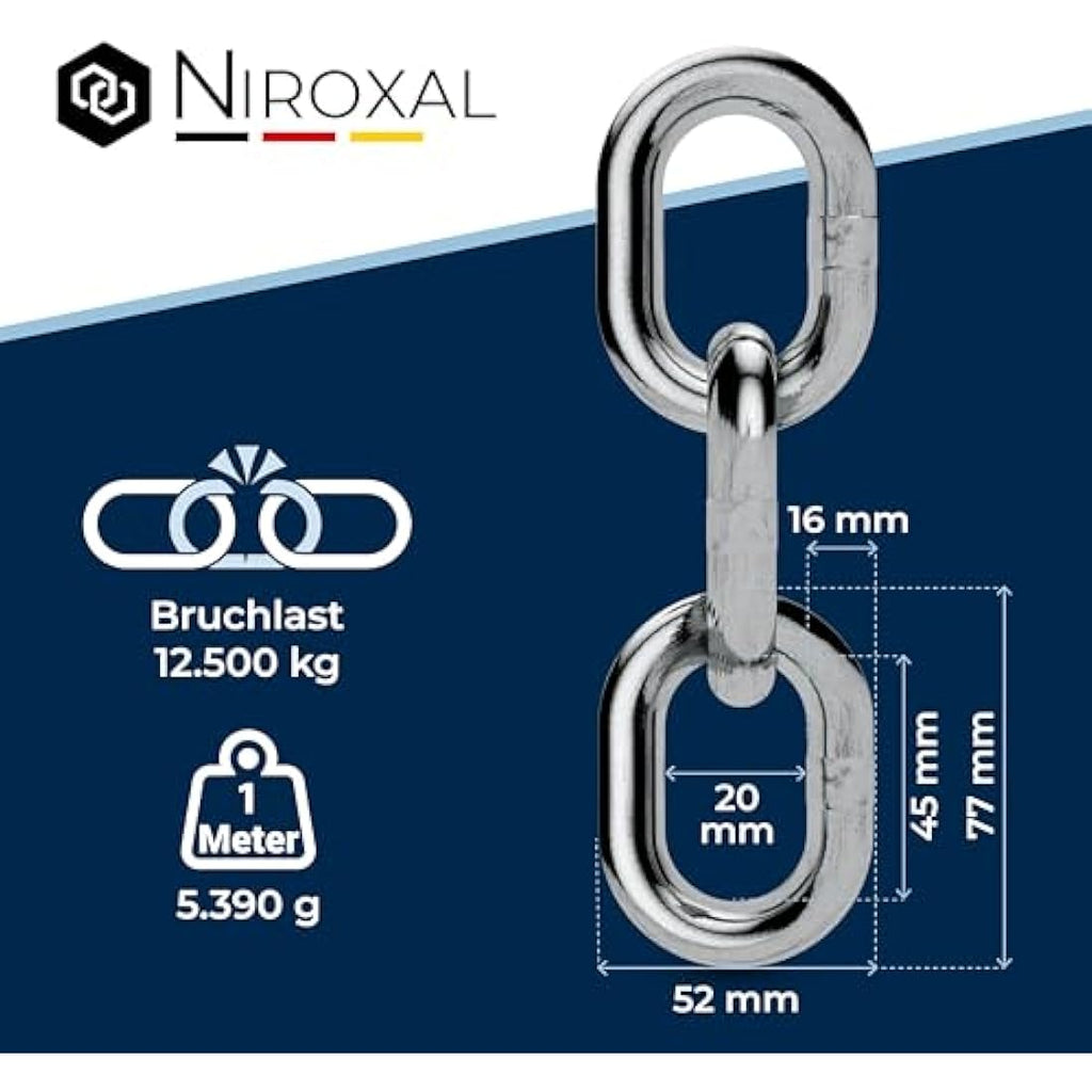 Jolof Store Ankerkette 16mm V4A Edelstahl – 1,5m Kurzgliedrige Kette