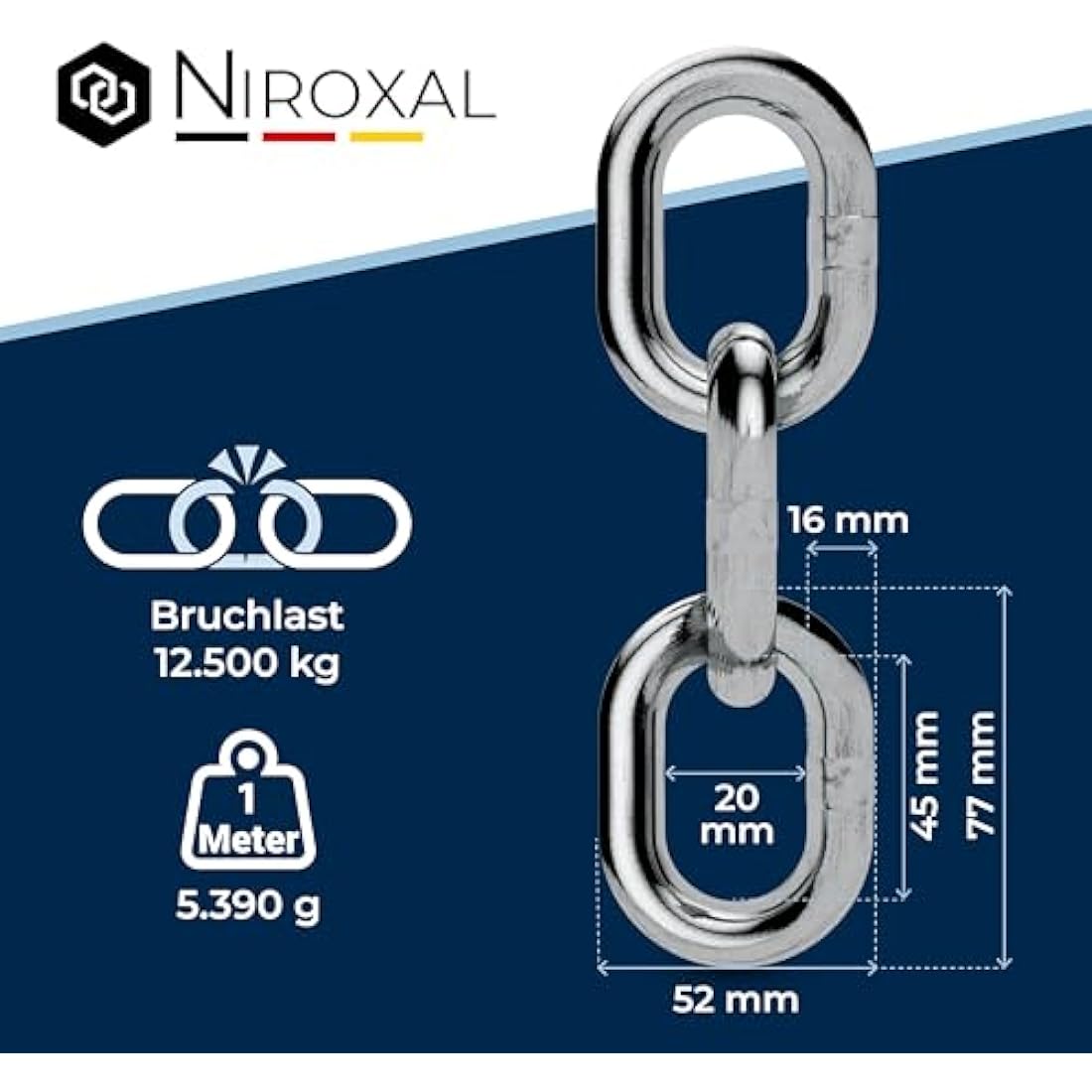 Jolof Store Ankerkette 16mm V4A Edelstahl – 1,5m Kurzgliedrige Kette