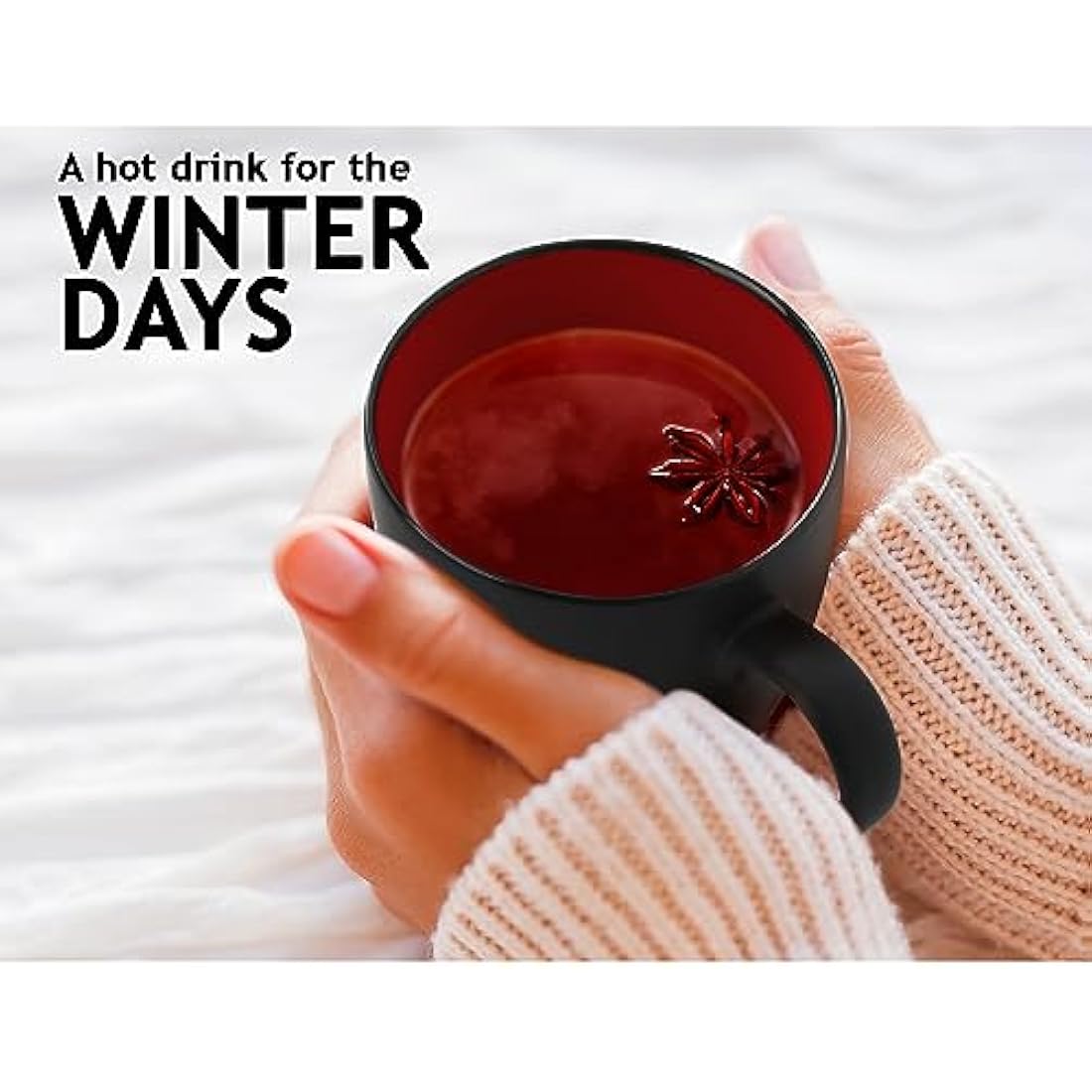 MIAMIO Stoneware Coffee Mug Set – 6 x 350ml Matte Black & Red Cups