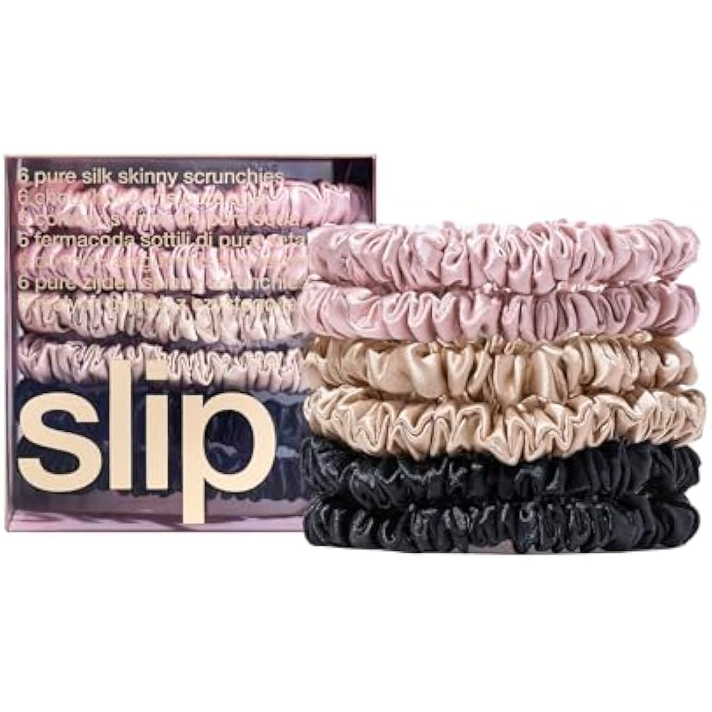 Slip 100% Pure Mulberry Silk Skinnie Scrunchies - 6 Pack Hair Ties