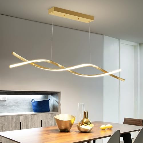 Mikeru Modern Wave LED Pendant Light – Gold Dimmable Kitchen Island Chandelier