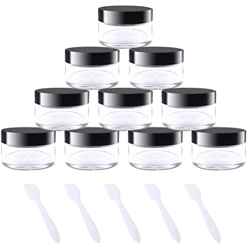 kuou 10-Pack 15ml Empty Plastic Cosmetic Jars with Lids and Spatulas