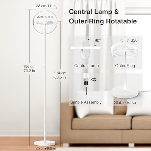 FIMEI Modern LED Floor Lamp - Stepless Dimming & Remote Control, White