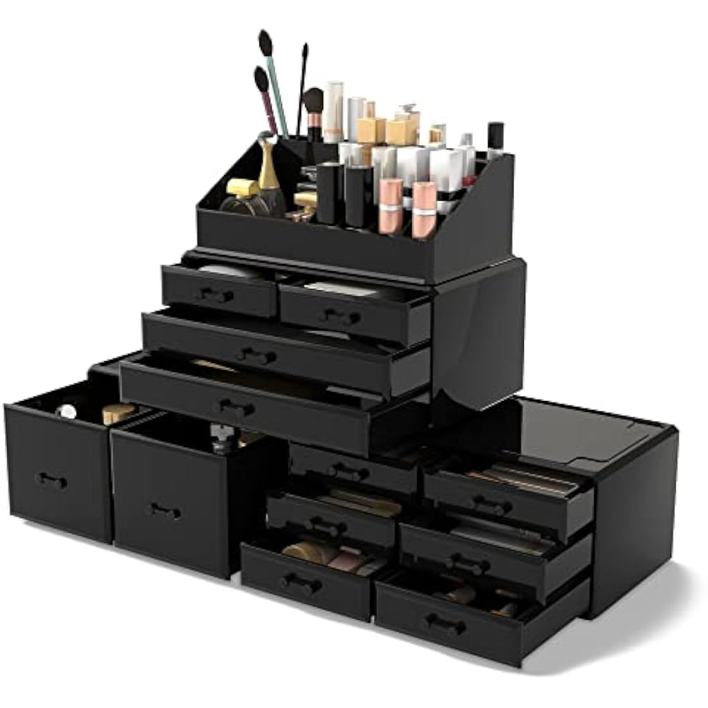 Readaeer Makeup Organizer – 12 Drawer Cosmetic Storage Case, Black