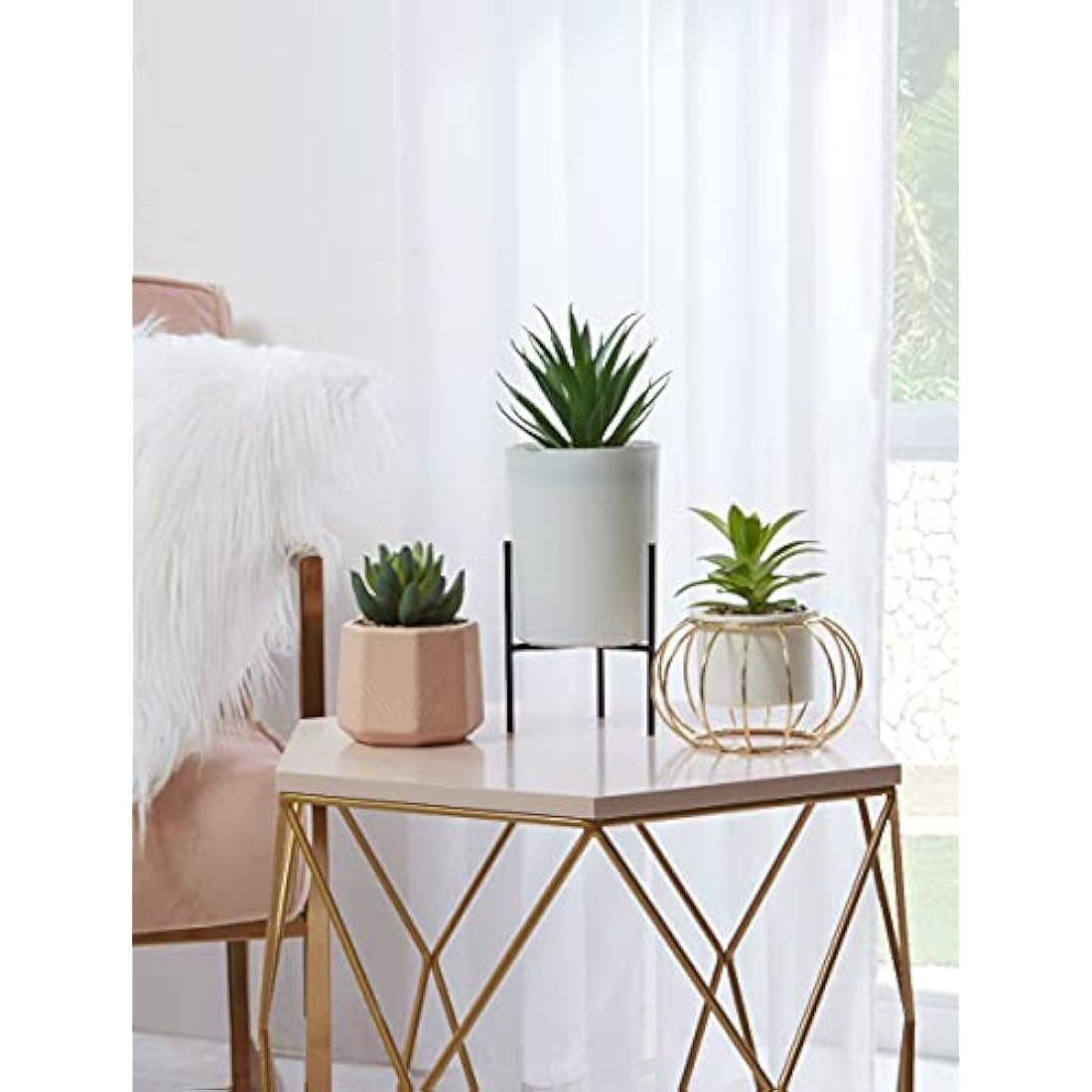 Jolof Store Artificial Faux Succulent | Pink Geo Pot Ceramic Decor