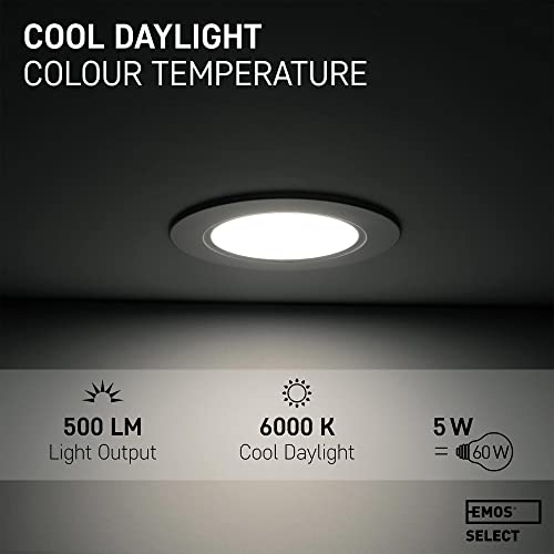 EMOS LED Recessed Downlights - 5W 500lm IP54 Waterproof Cold White - Set of 6