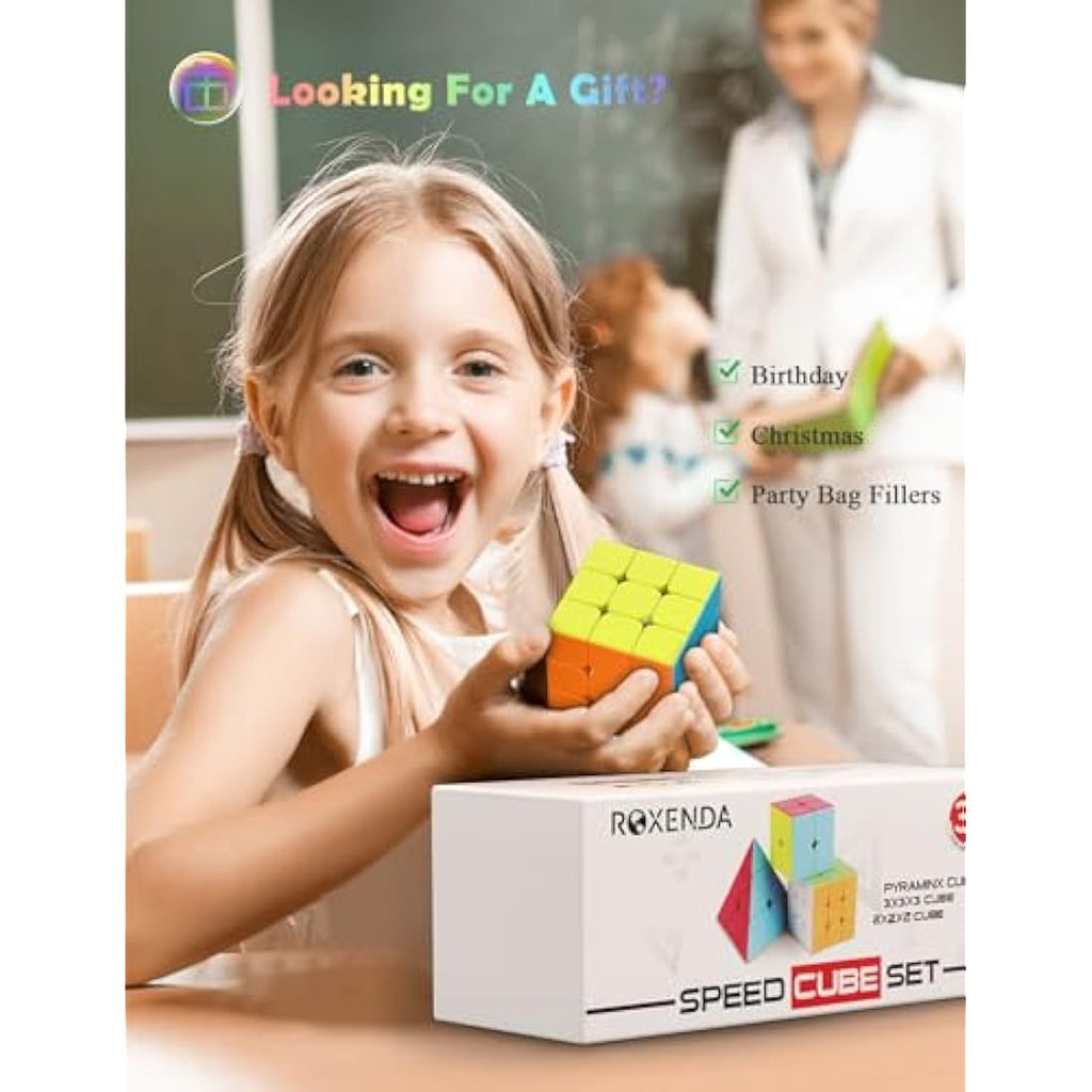 Roxenda Speed Cube Set | 2x2 3x3 Pyramid Stickerless Puzzle Cubes