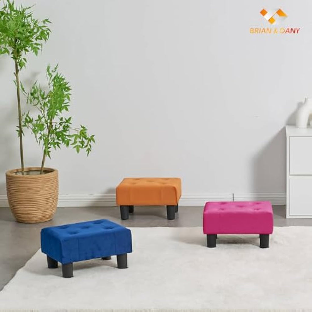 Velvet Footstool – Small Storage Ottoman for Living Room, Rose Red