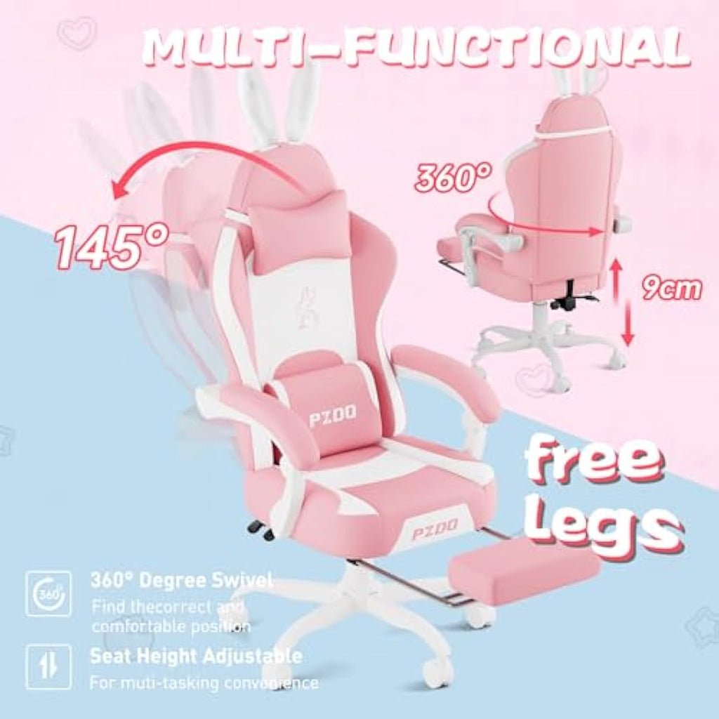 PZDO Pink Kawaii Gaming Chair | Ergonomic Latex Seat with Footrest