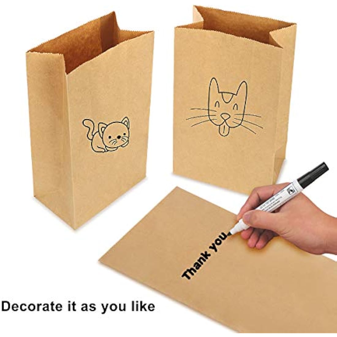 Gaoyong 100 Pack Brown Kraft Paper Bags | Food Safe Gift Bags 12x7x21.5cm