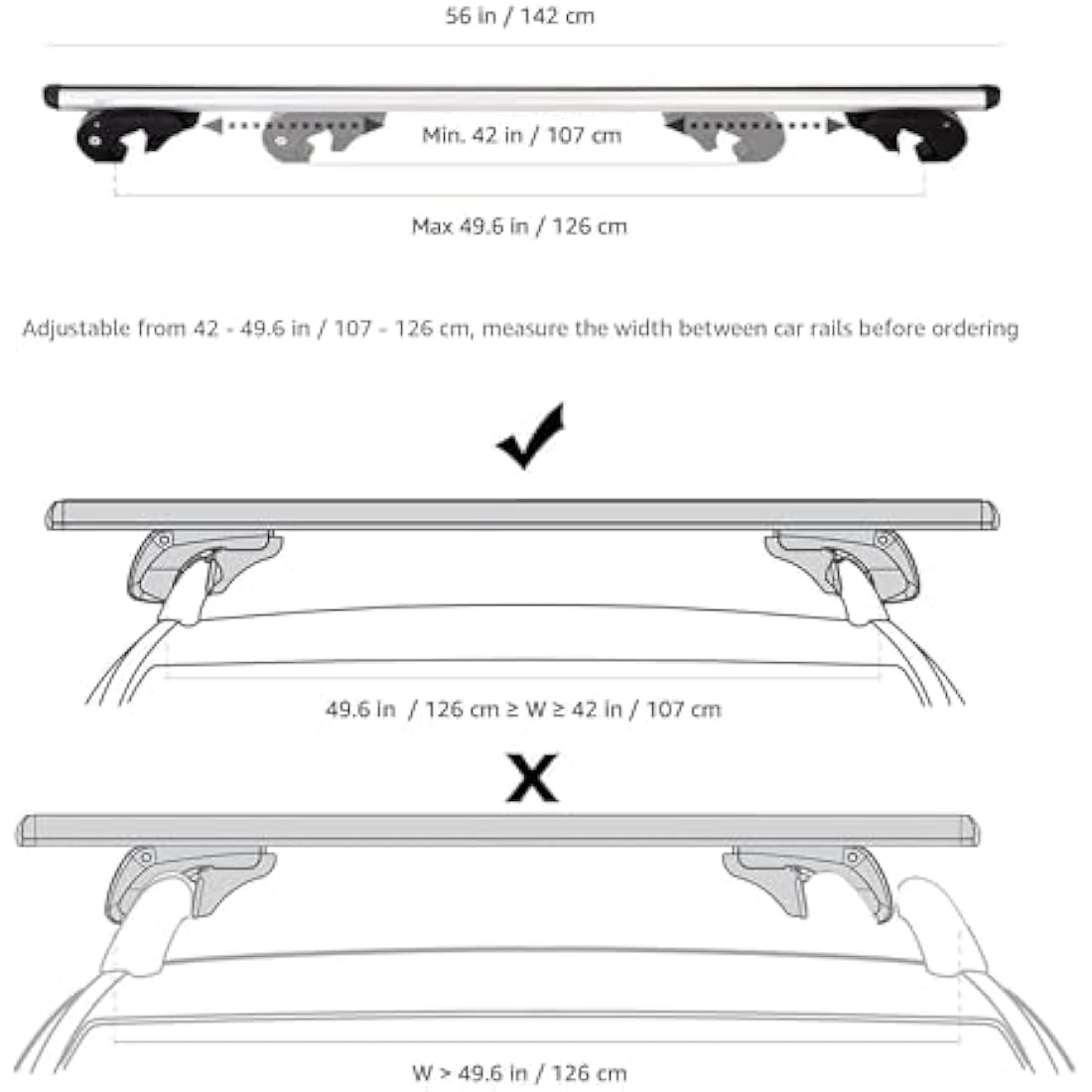 Aluminum Roof Rack Cross Bars – 142cm Anti-Theft Pack of 2