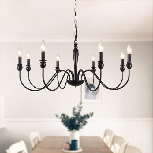 ASHUAQI Black 8-Light Farmhouse Chandelier | Vintage Candle Ceiling Light