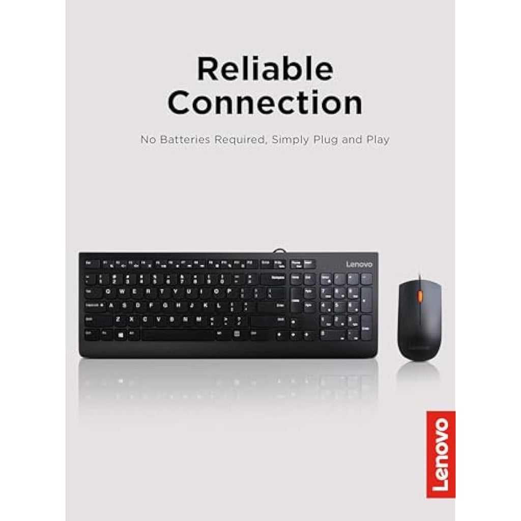 Lenovo 300 Wired Keyboard and Mouse Combo | Ergonomic & Waterproof