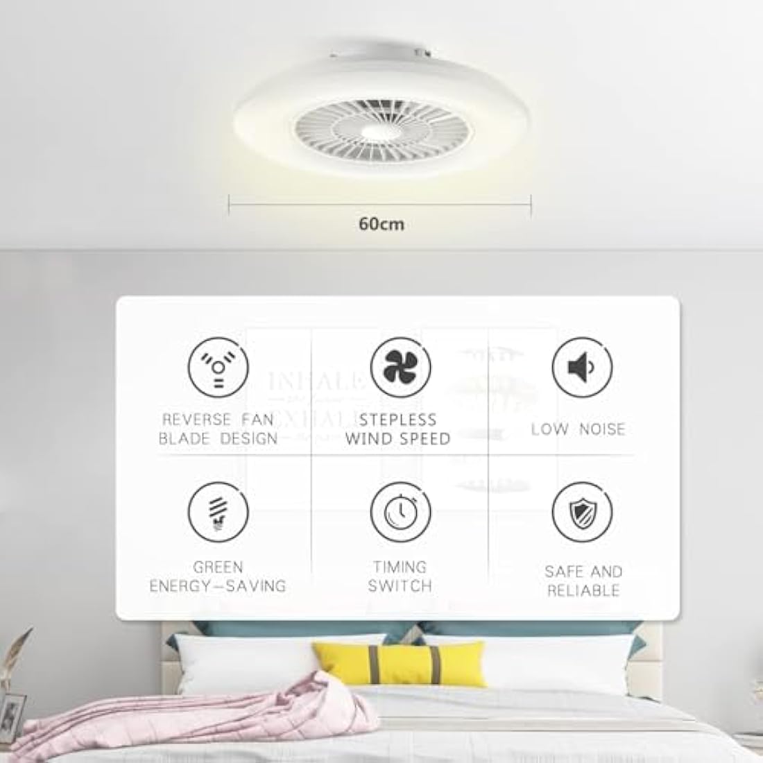 BKZO 60CM Smart RGB LED Ceiling Fan | App & Voice Control Dimmable