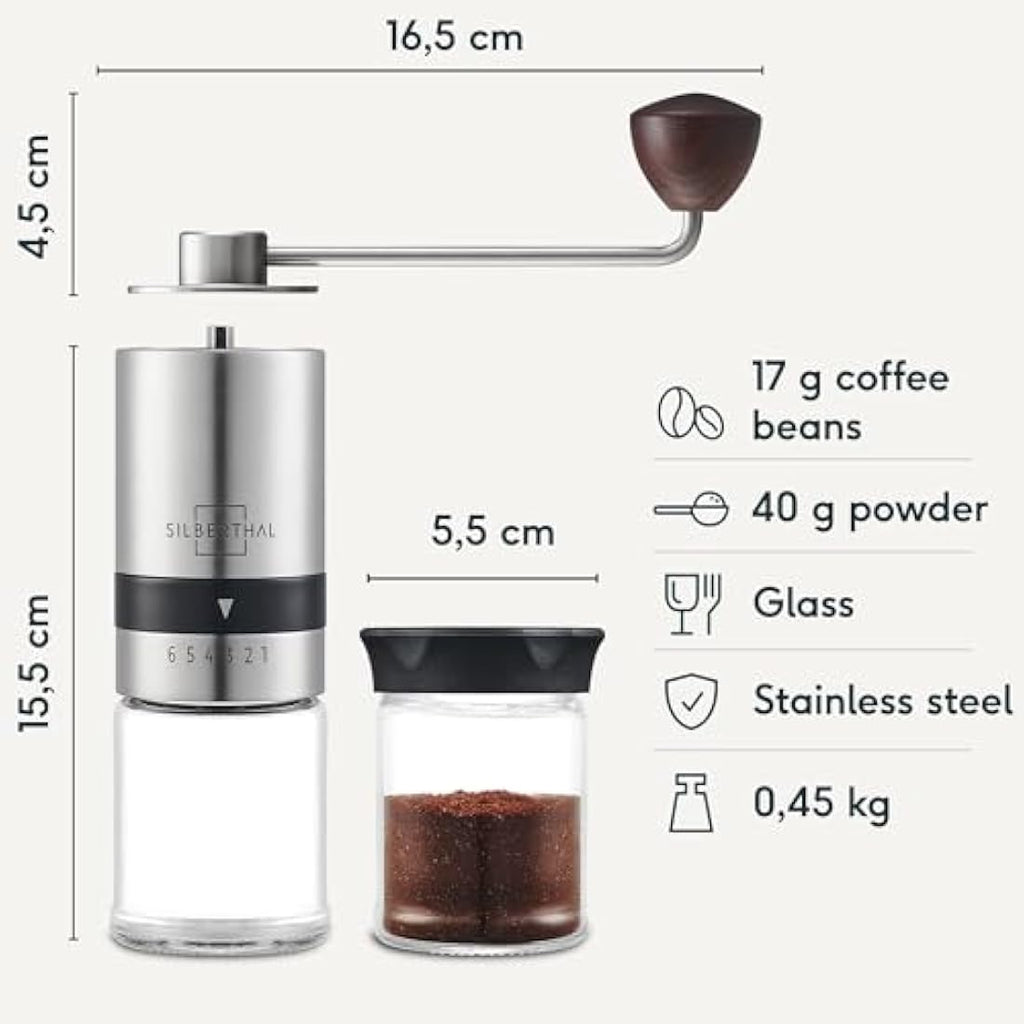 SILBERTHAL Manual Coffee Grinder – Stainless Steel with 6 Levels