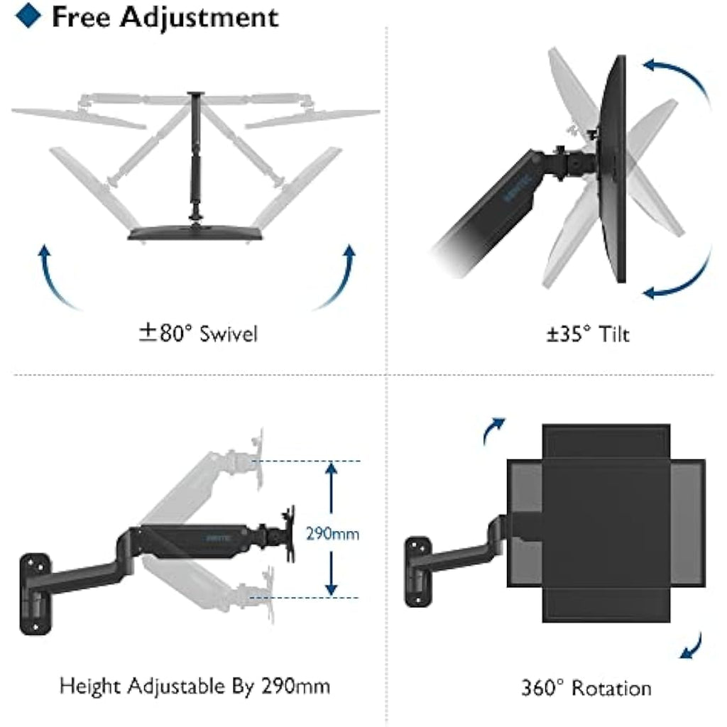 BONTEC Gas Spring Wall Mount for 13-42 Inch Screens | VESA 75-200mm
