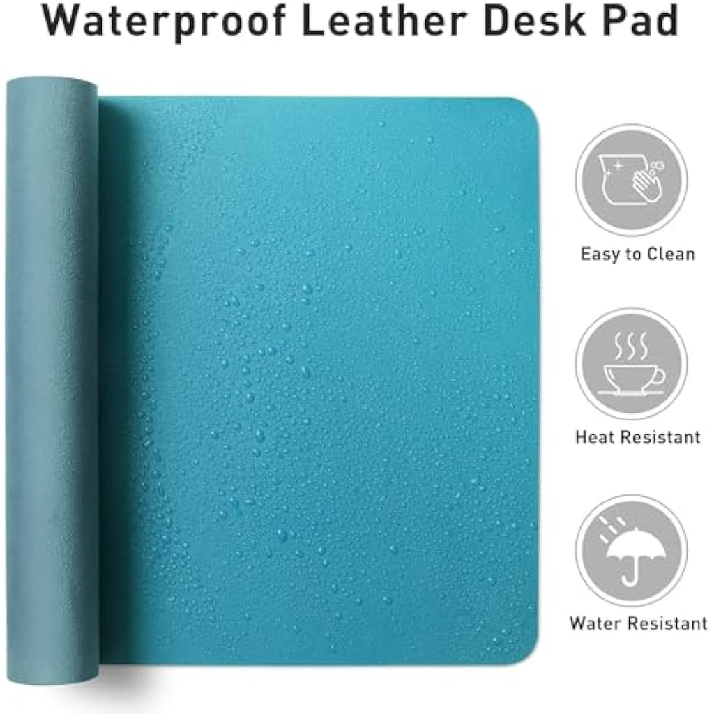Aothia PU Leather Desk Mat – Waterproof Non-Slip Mouse Pad, Turquoise Blue