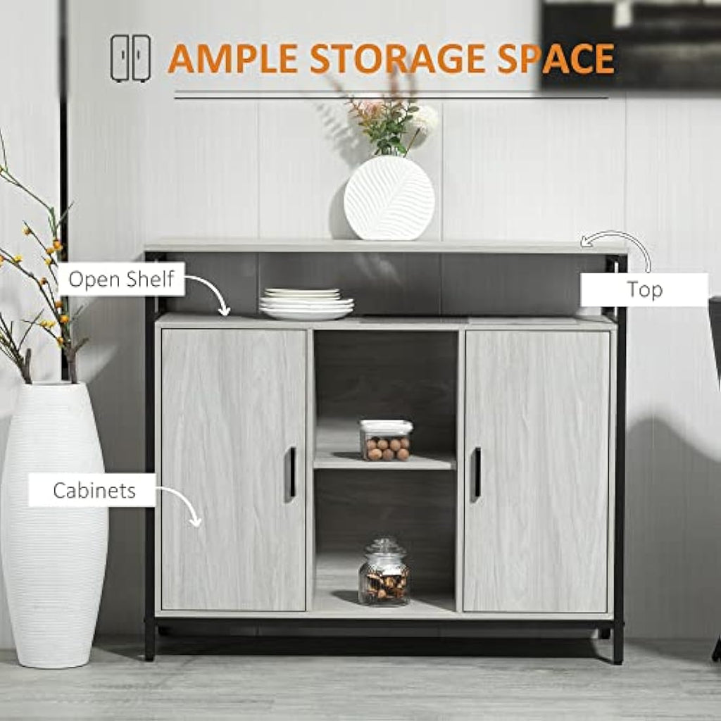 HOMCOM Modern Sideboard – Steel Storage Cabinet with Adjustable Shelves