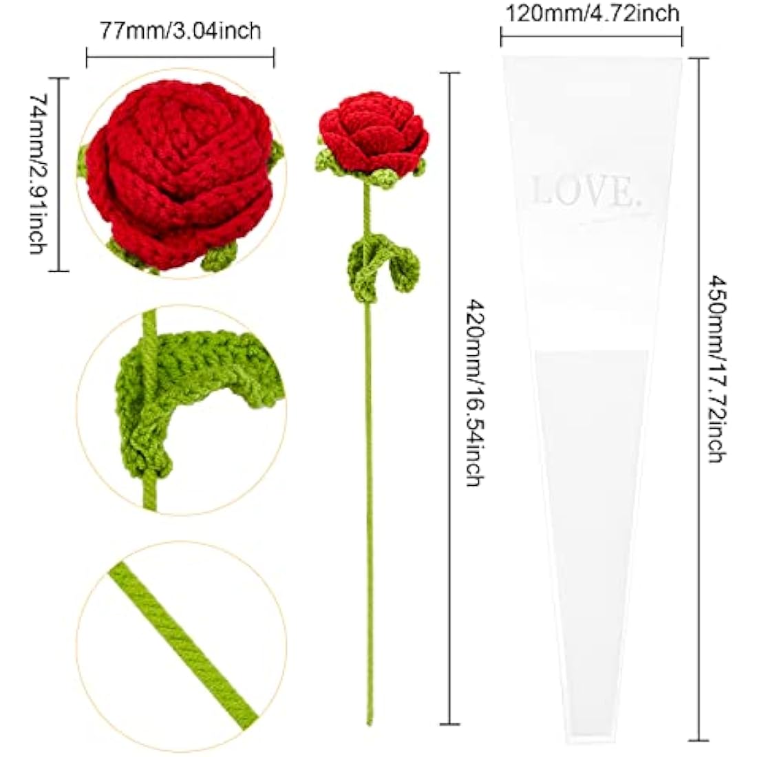 FINGERINSPIRE Handmade Crochet Rose Bouquet – 2pcs Knitted Red Flowers