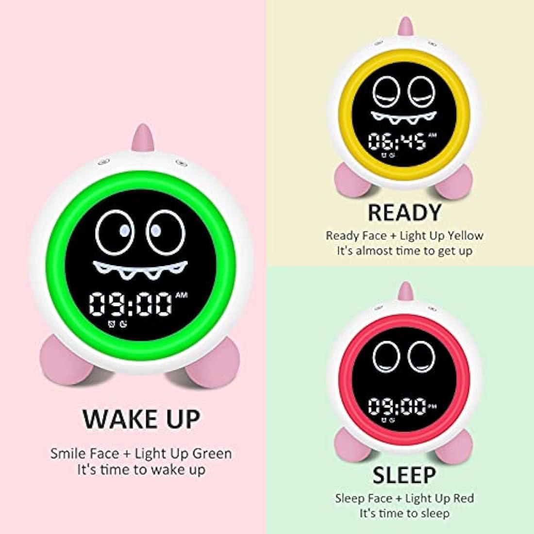 Jolof Store Kids Alarm Clock – Dinosaur Sleep Trainer & Sound Machine, Pink