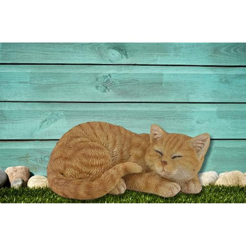 G&H Decor Ginger Sleeping Cat Statue – 32cm Resin Garden Ornament