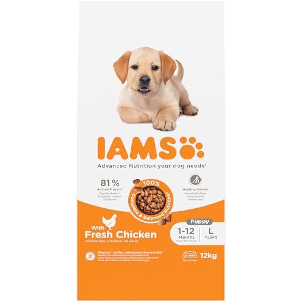 IAMS Large Breed Puppy Dry Dog Food - Chicken Recipe, 12kg Bag
