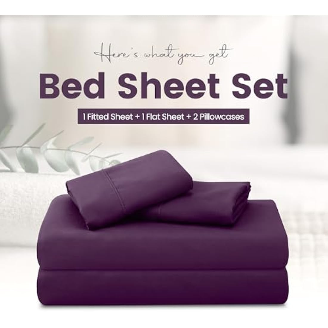 Jolof Store Double Bed Sheet Set – Purple Microfiber 4-Piece Set
