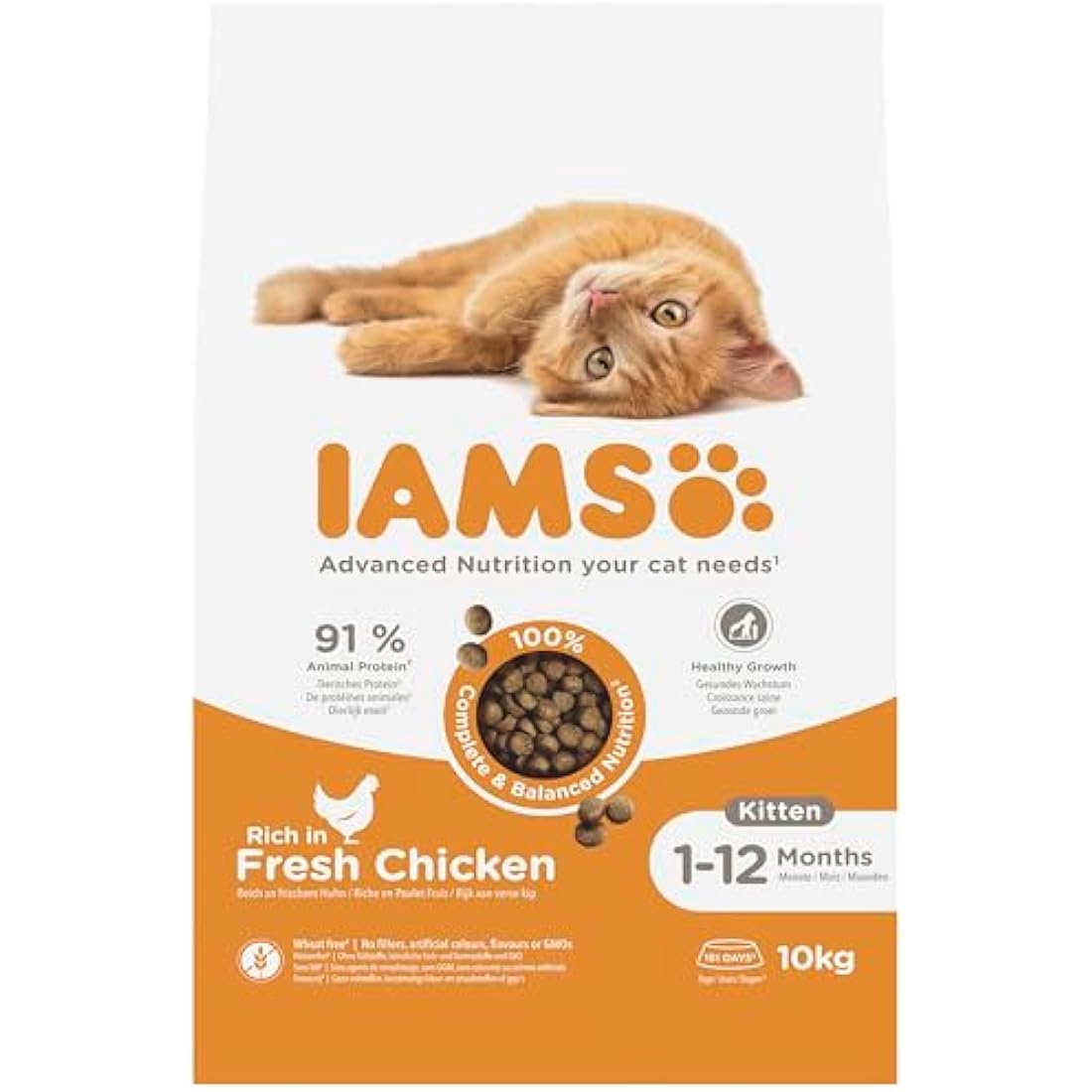 IAMS Kitten Dry Cat Food - Chicken Recipe for Healthy Growth, 10kg