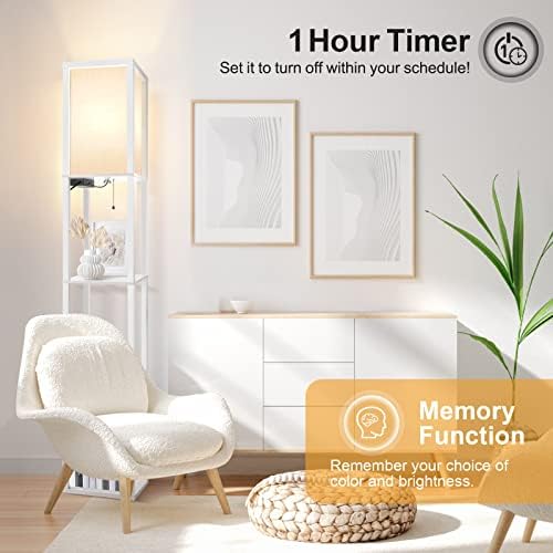 Outon LED Floor Lamp with Shelves – Dimmable Shelf Lamp with USB Ports