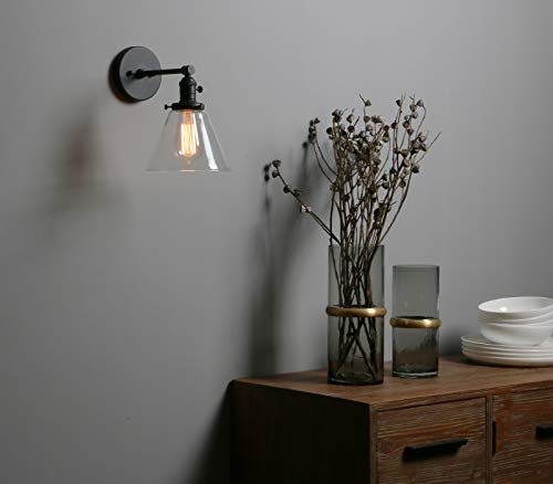 Phansthy Industrial Glass Wall Sconce – Vintage Brass & Black Light