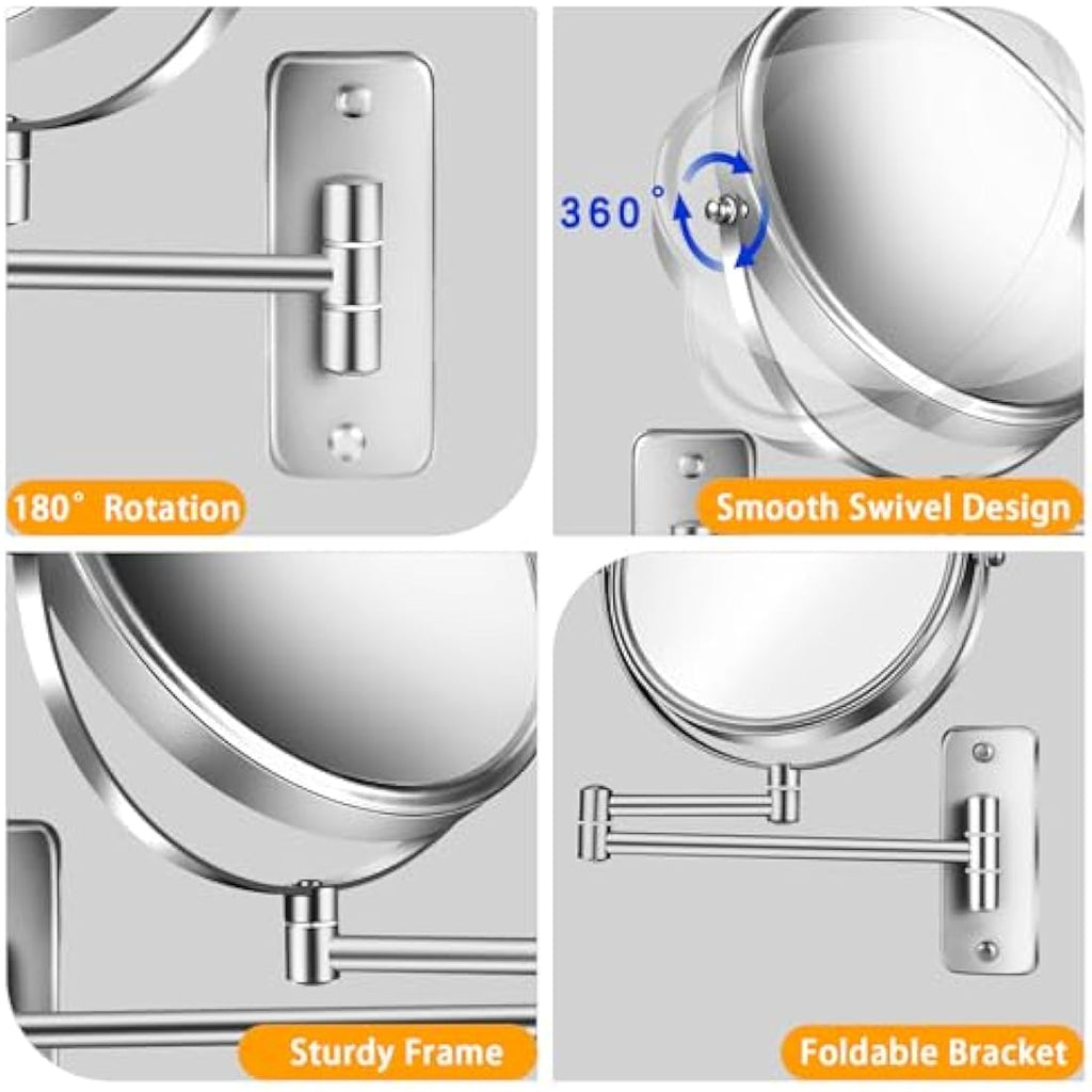 AusDaur 10X Magnifying Wall Mounted Makeup Mirror | 8" Swivel Chrome