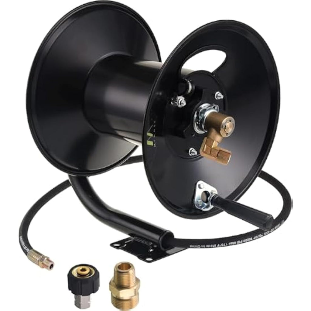 M MINGLE Heavy Duty Steel Pressure Washer Hose Reel, 150ft, 4000 PSI
