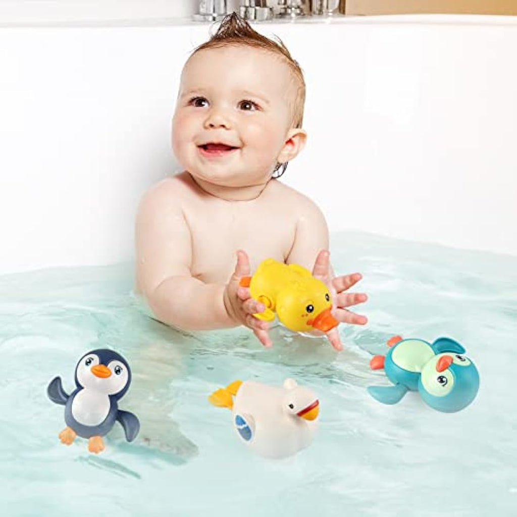 Baby Bath Toys – 4 Pack Wind Up Swimming Duck and Penguin
