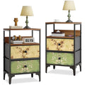 LYNCOHOME Bedside Tables Set of 2 | 2-Drawer Metal Nightstand