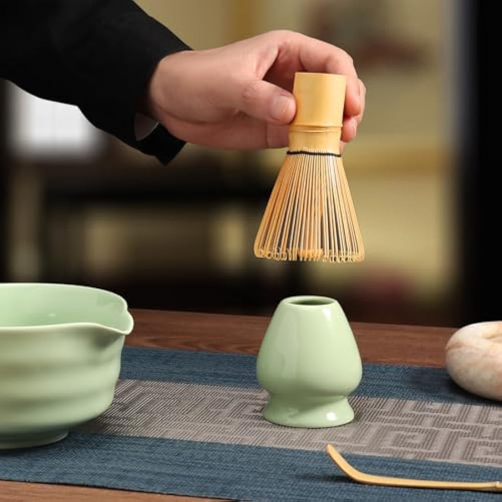 Geebuzz 6-Piece Matcha Whisk Set – Bamboo Whisk and Ceramic Bowl, Green
