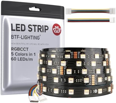 BTF-LIGHTING RGBCCT 5-in-1 LED Strip | 24V 5M 300LEDs Black PCB IP30