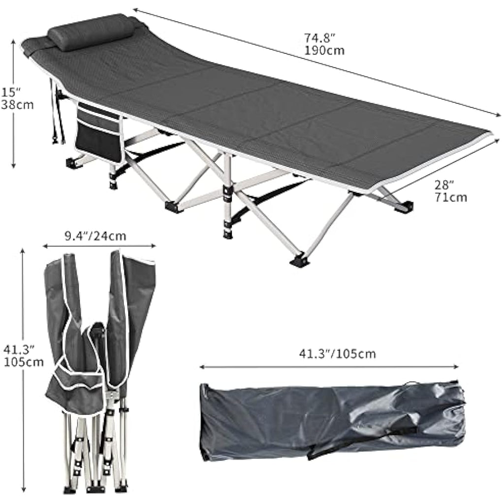 YITAHOME Folding Camping Cot – 28" Extra Wide Heavy Duty Bed, Grey