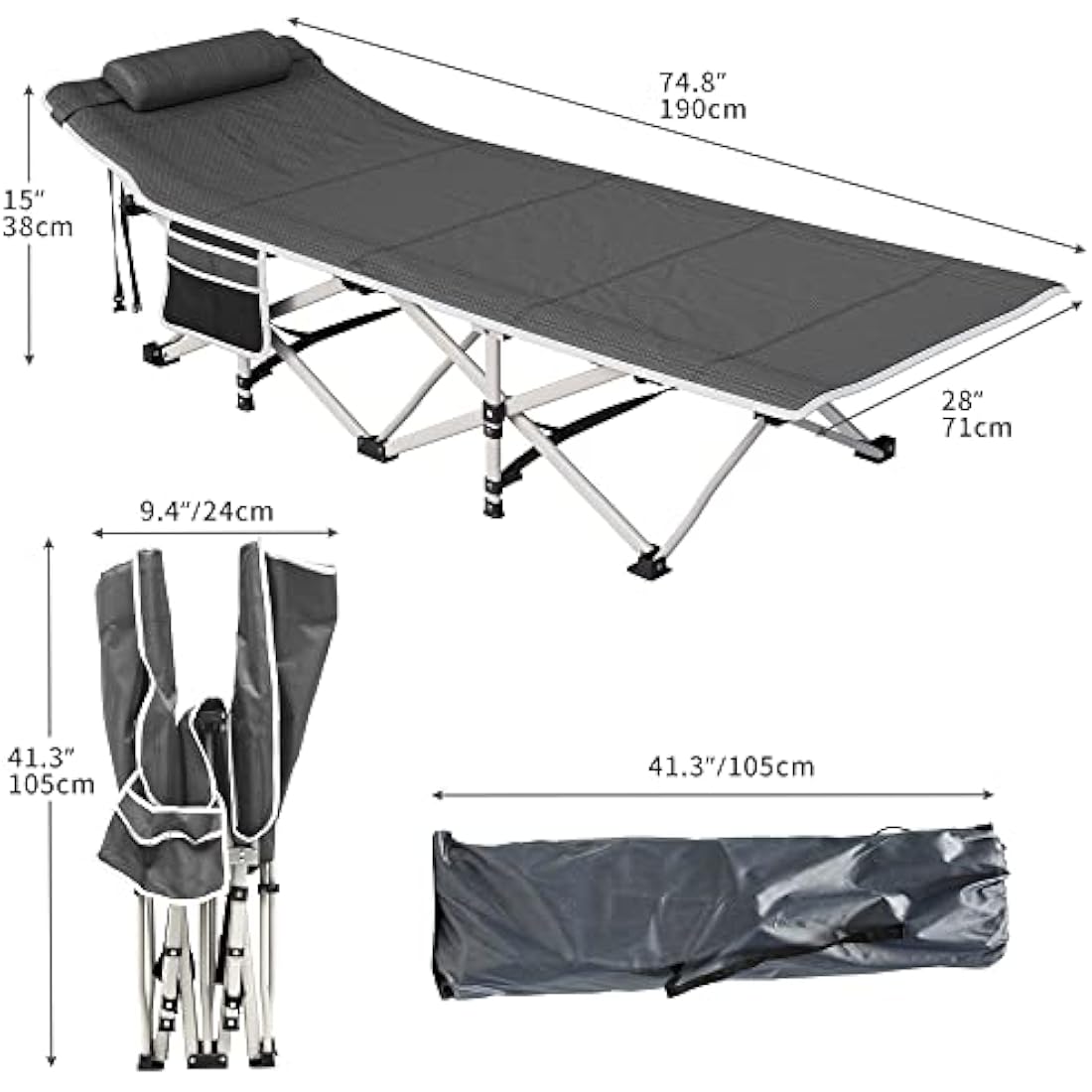 YITAHOME Folding Camping Cot – 28" Extra Wide Heavy Duty Bed, Grey