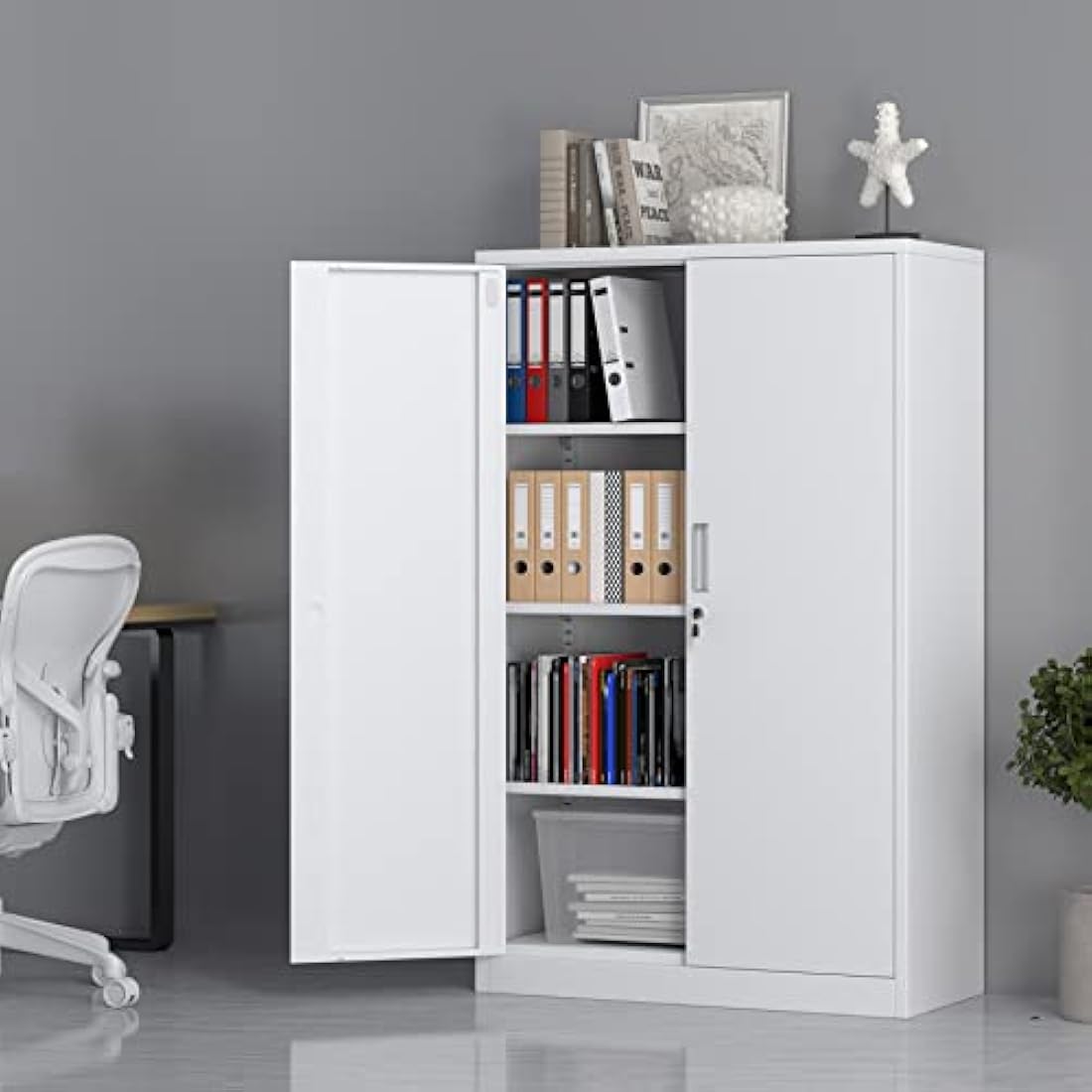 Metal Storage Cabinet | Lockable Steel Cupboard with 3 Shelves