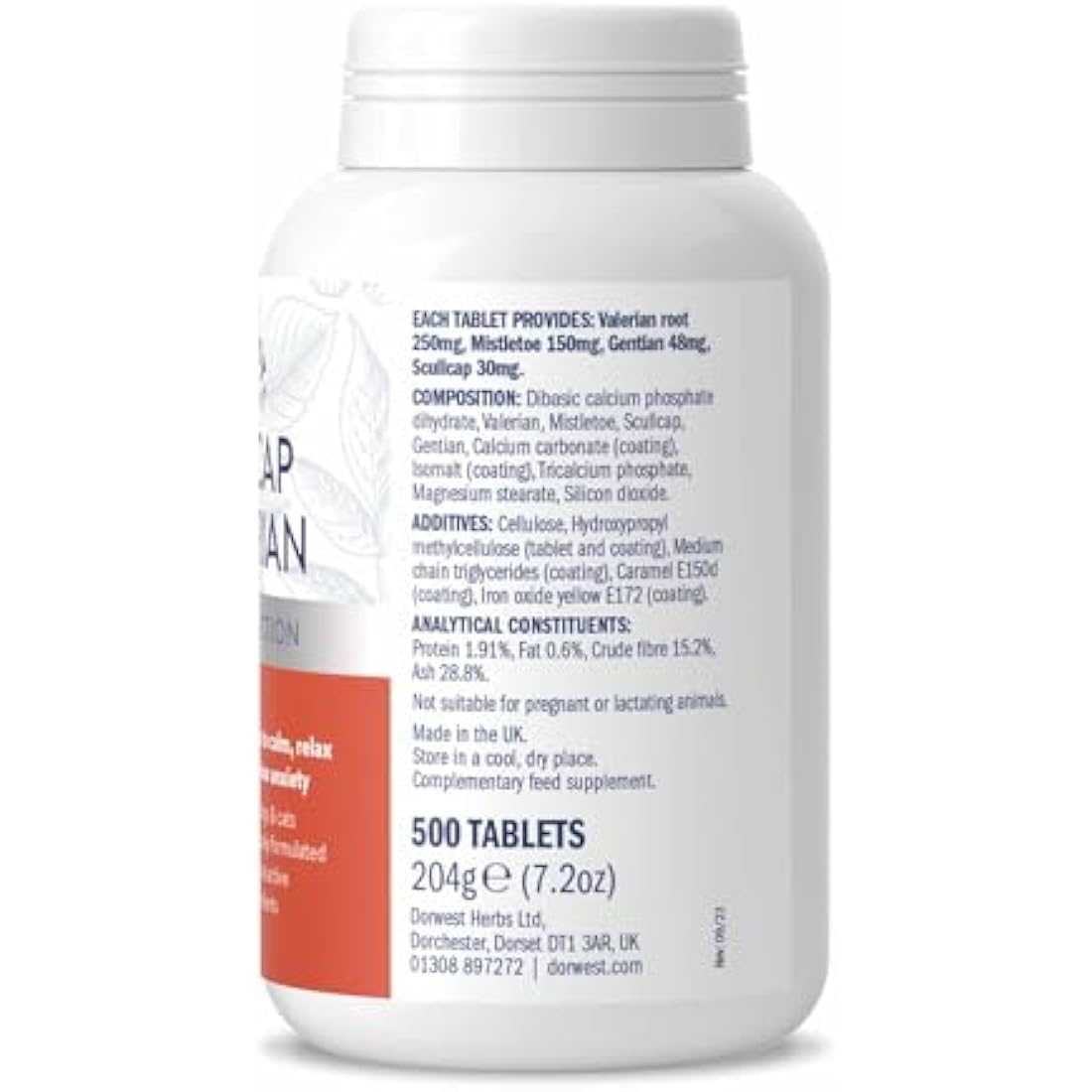 Dorwest Herbs Scullcap & Valerian Calming Tablets for Dogs & Cats, 500ct