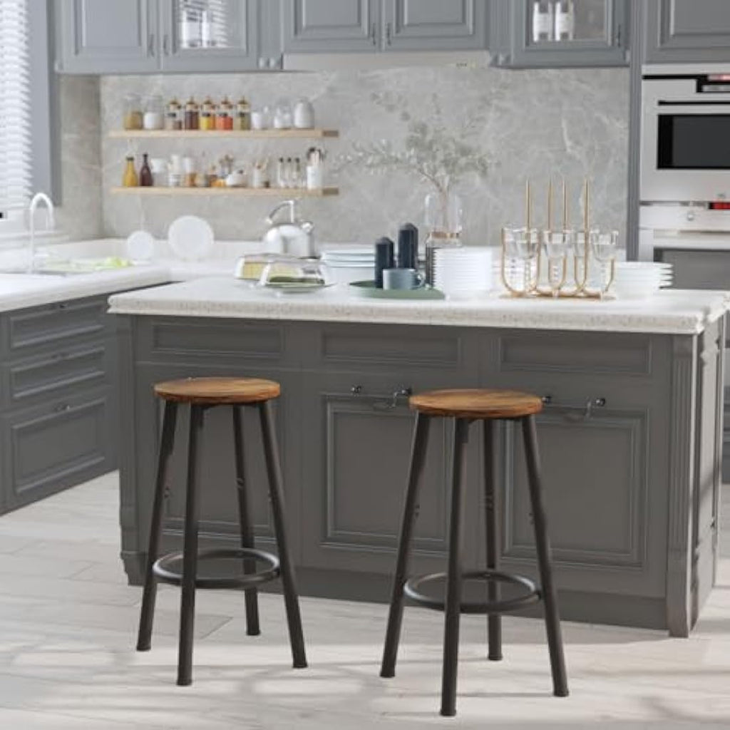 YMYNY Industrial Bar Stools Set of 2 | 64cm Rustic Brown Kitchen Chairs