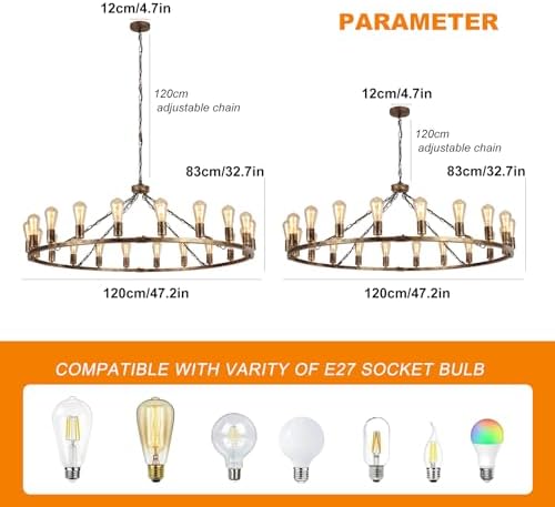 Eoodis 20-Light Wagon Wheel Chandelier – 120cm Large Bronze Rustic Pendant