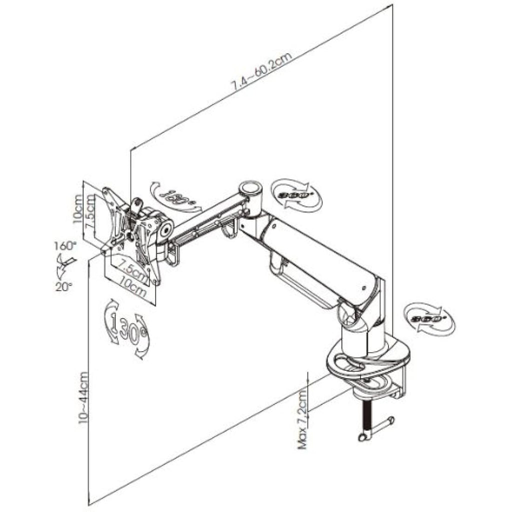 Allcam GSD110 Gas Spring Monitor Arm – VESA Desk Mount for 1.7-5kg