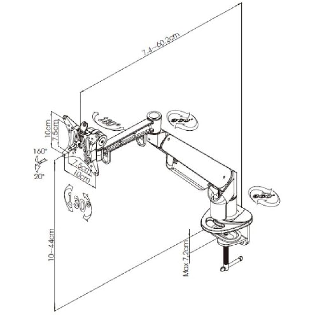 Allcam GSD110 Gas Spring Monitor Arm – VESA Desk Mount for 1.7-5kg